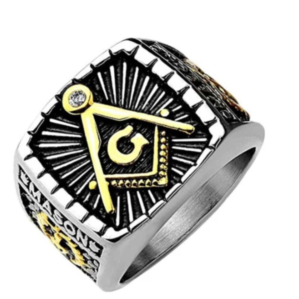 Golden Silver Freemasonry Masonic Ring G & Pillars Freemason Master Masons Ring
